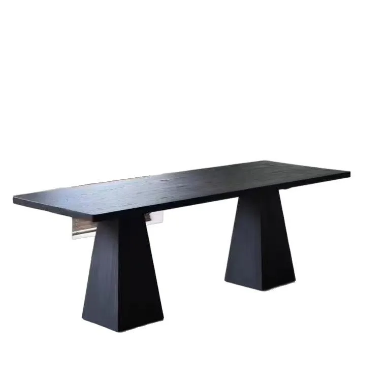 

Premium ash wood solid dining table large board new light luxury workbench carbonized black creative