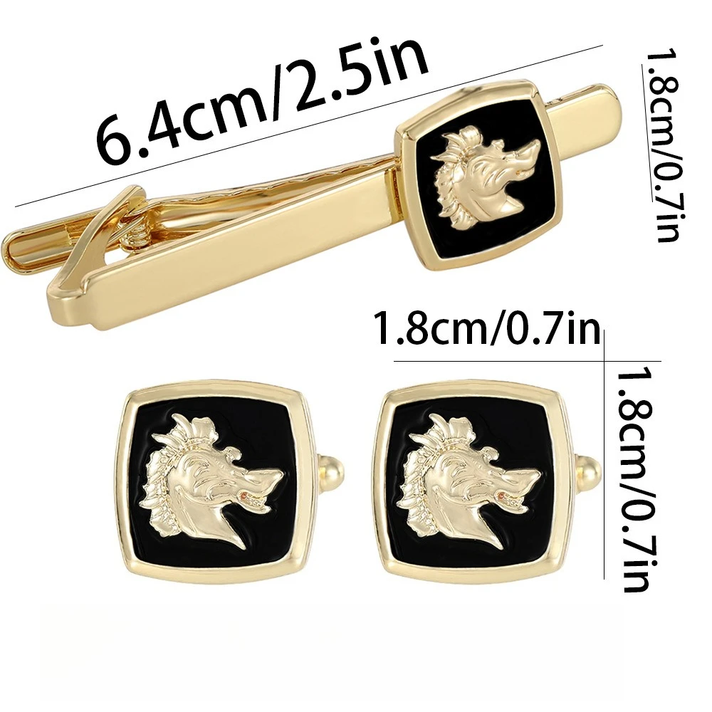 Horse Head Decoration Gold Cufflinks Tie Clip Set Steed Animal Cufflinks Tie Clip Business Dress Shirt Suit Accessories