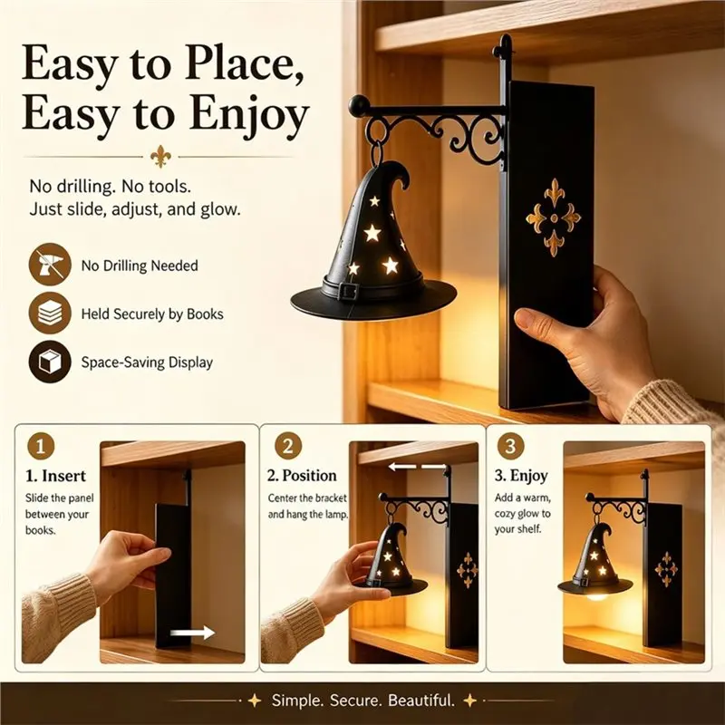 ABYN-Hanging Lighting Halloween Bookshelf Lantern LED Nightlight Vintage Reading Book Decorative Library Lamp