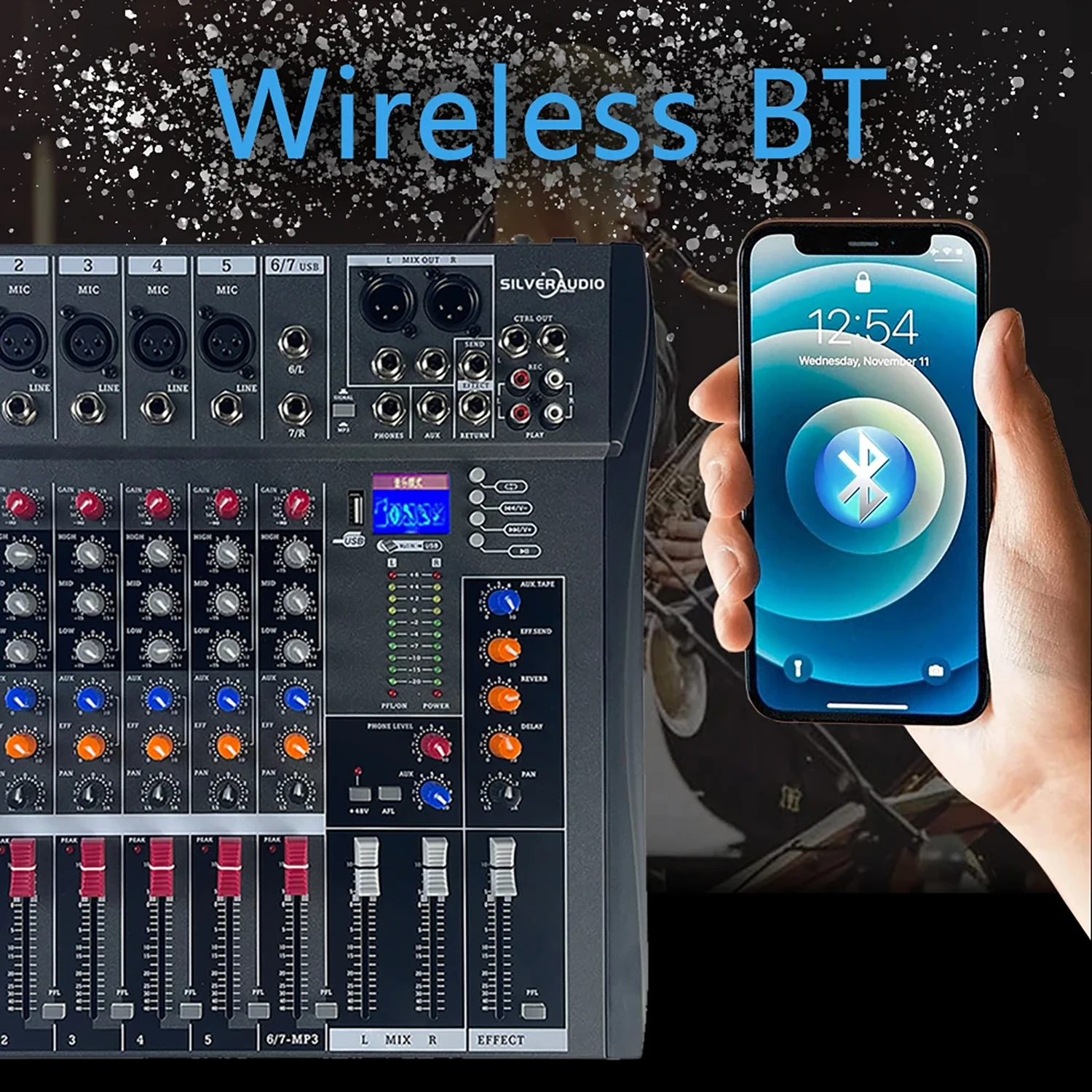 

GAX-CT6 Professional 6-channel audio mixer with reverberation effect and BT USB live karaoke mixer for stage wedding performance