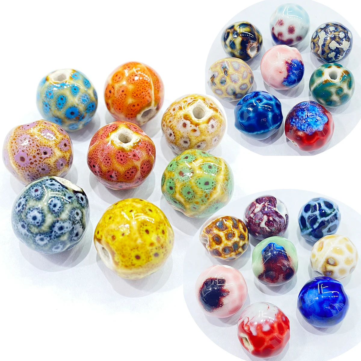 

8pcs 15MM Embossed Round Ceramic Porcelain Spacer Beads For Jewelry Making DIY Spotted Mixed Colors