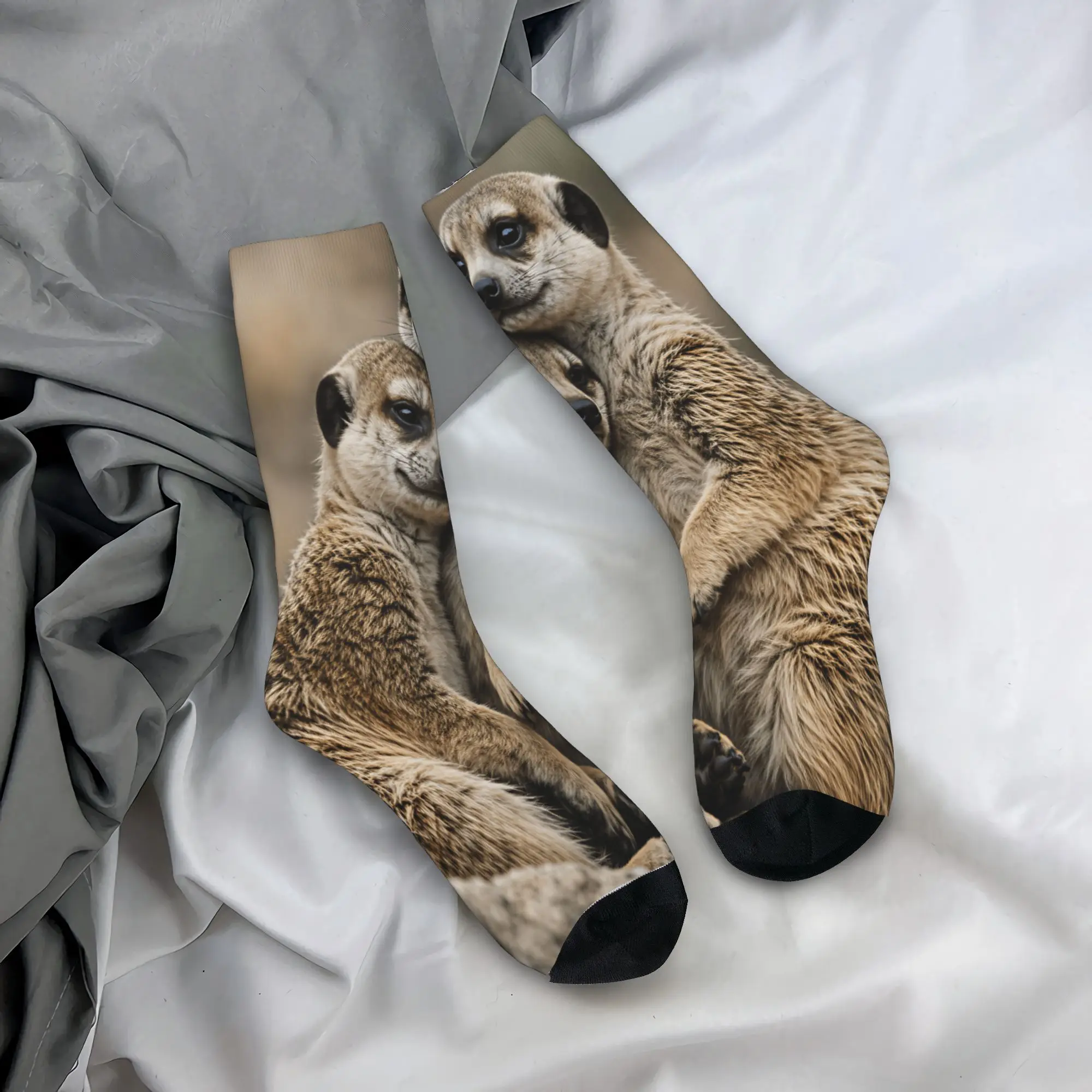 Two Snuggling Meerkats Warm Wildlife Photo Stockings  Fashion Socks Men's Comfortable Socks Autumn Running Design Non Skid Socks
