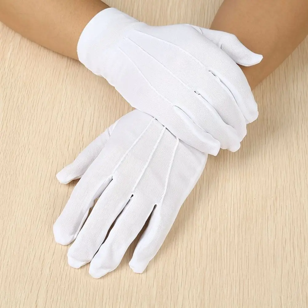 Soft Cotton Formal Gloves Three Lines Style With Buckle For Ceremonial Ushering Performance Guard Driving Jewelry Handling Task