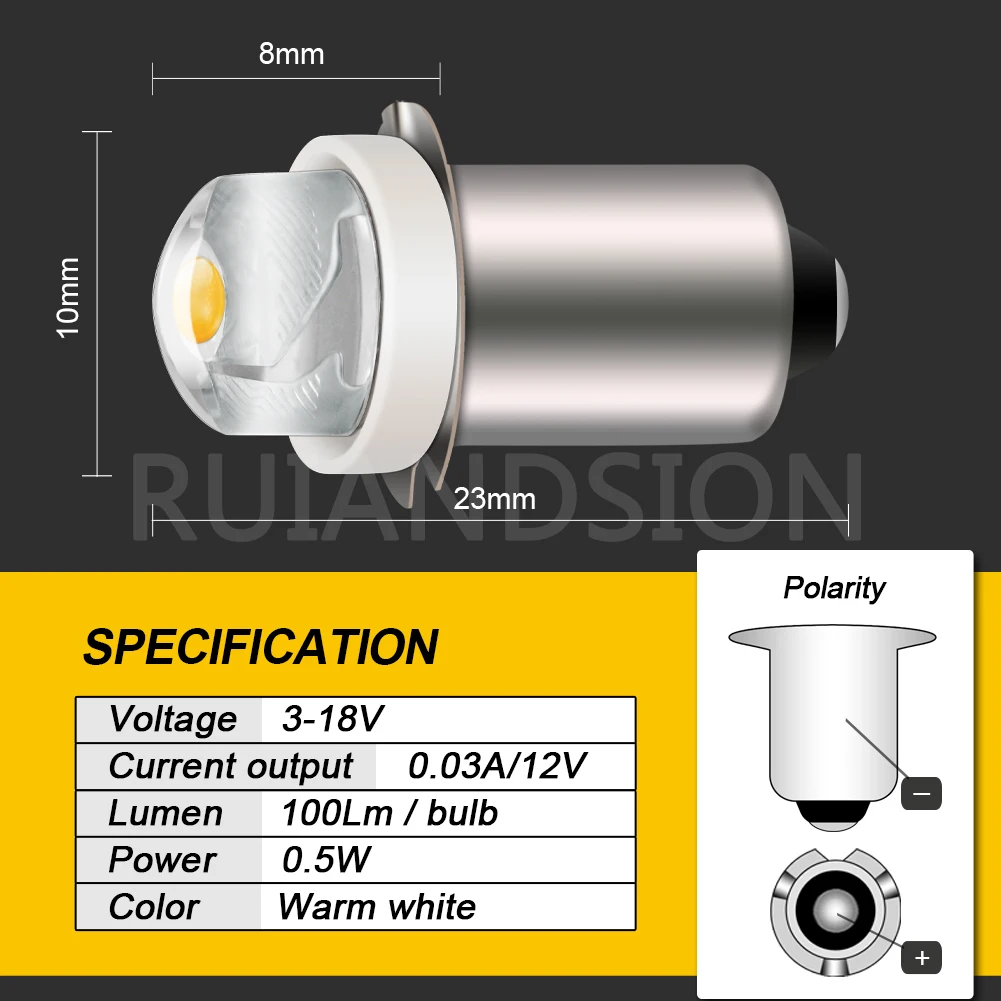 2pcs P13.5S LED 0.5W Bulb Work Lamp Bulbs White Maglite Led Conversion Kit Torches Flashlight Replacement Bulb Warm White