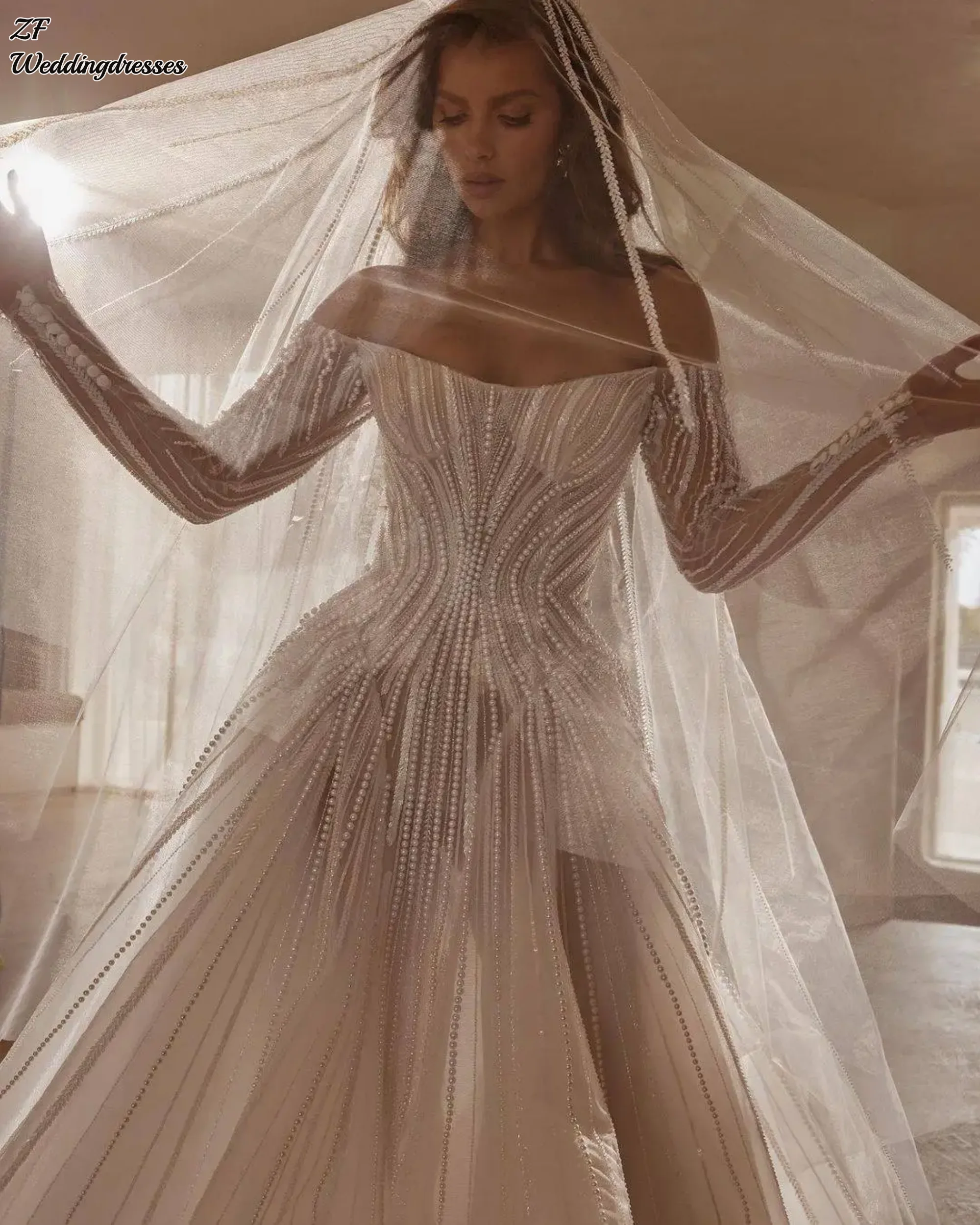 Customized Fashion A-Line Gown Wedding Dresses Beading Pearls Lace Strapless Bridal Gowns Plus Size Vestidos De Novia