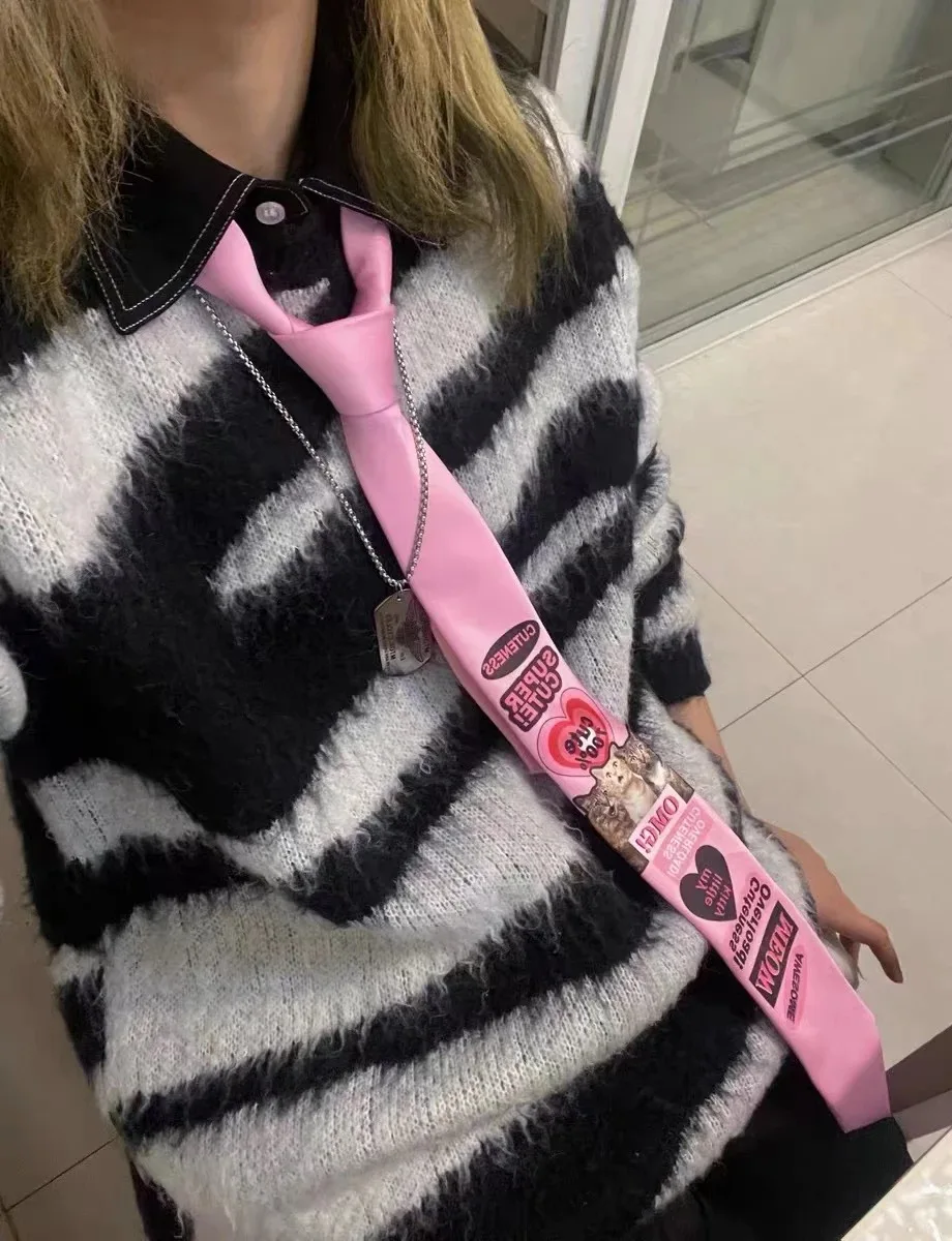 귀여운 소녀 넥타이, Y2k 빈티지 쿨 넥 핑크 넥타이, 소녀 로티아 펑크 원피스 업 넥타이 액세서리