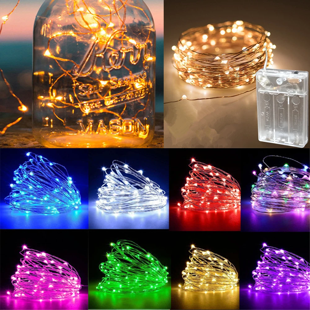 1-10M Battery Powered LED Fairy Lights Silver Wire String Lights for Garden Wedding Birthday Christmas Halloween Decoration