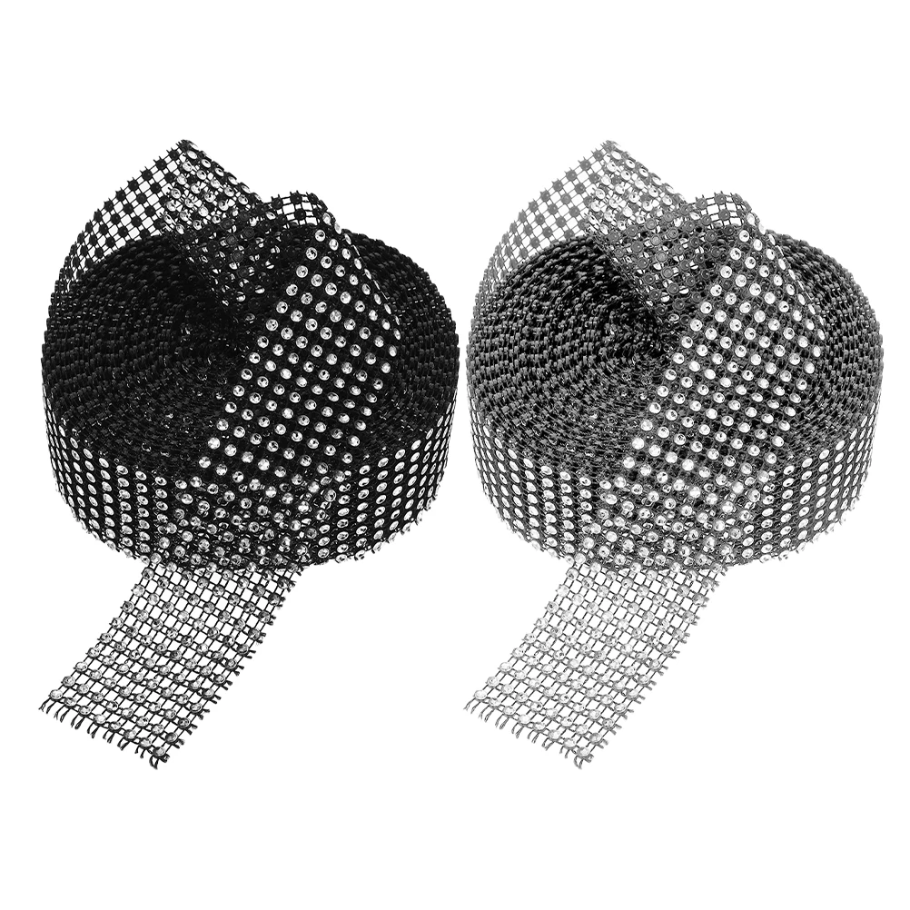 

2 Rolls Faux Rhinestones 8 Row Hollow Design Self Adhesive Backing Silver Black Rhinestone Ribbon Mesh Strips Gems Crafting