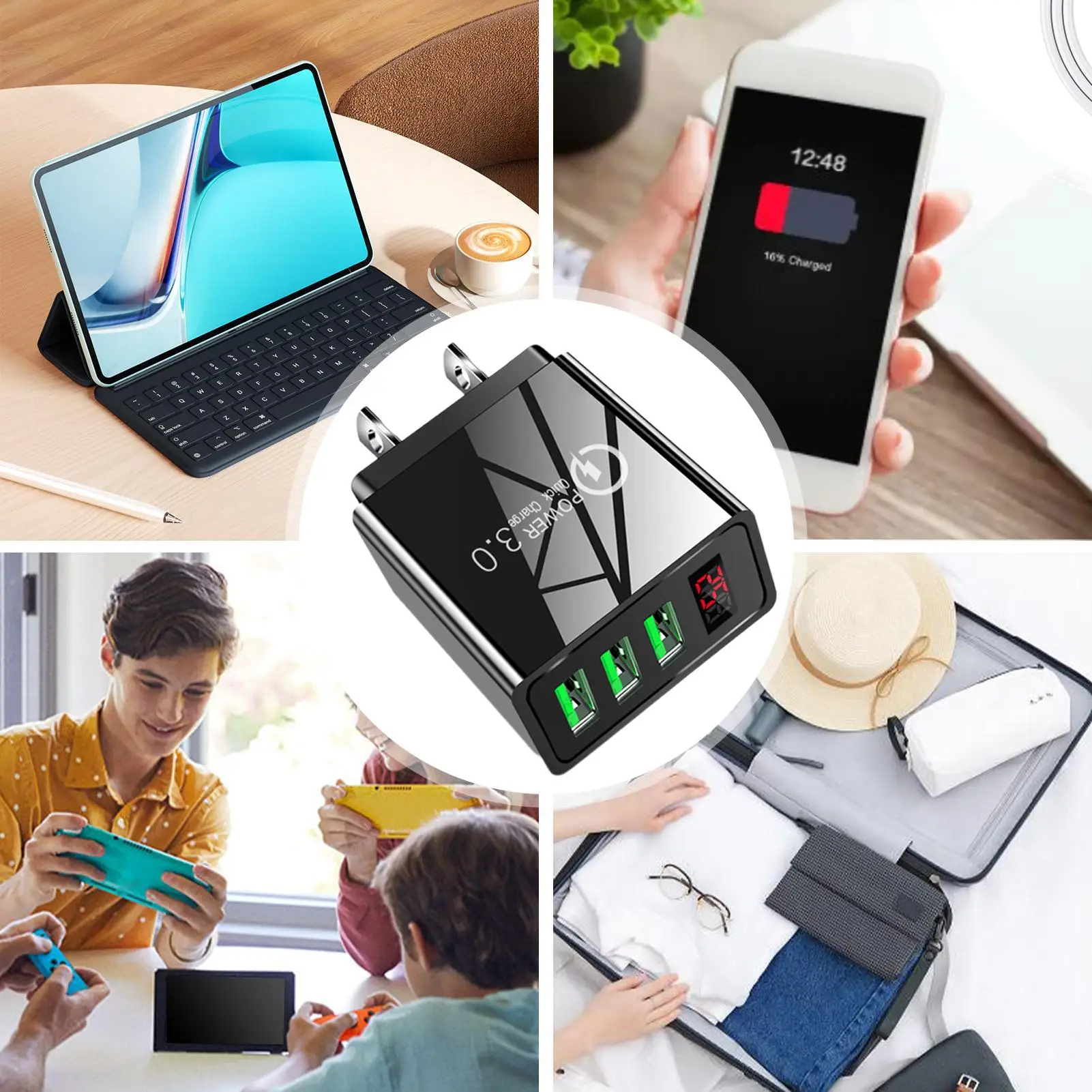 3.1A 3ポートUSB充電器、携帯電話充電アダプター、タブレット用ポータブル壁掛け充電器、急速充電器、3ポート壁掛けアダプター、USB充電ブロック