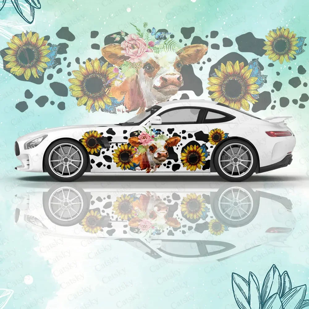 Sonnenblume Kuh drucken benutzer definierte Karosserie Aufkleber Itasha Vinyl Auto Seite Aufkleber Dekoration antike Autozubehör Dekor Wrap Cover Film Geschenk