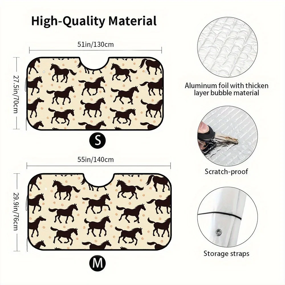 1pc Playful Horse Pattern Sunshade For SUVs & Trucks - Foldable, Full Coverage With 4 Suction Cups, Durable Polyester Material,
