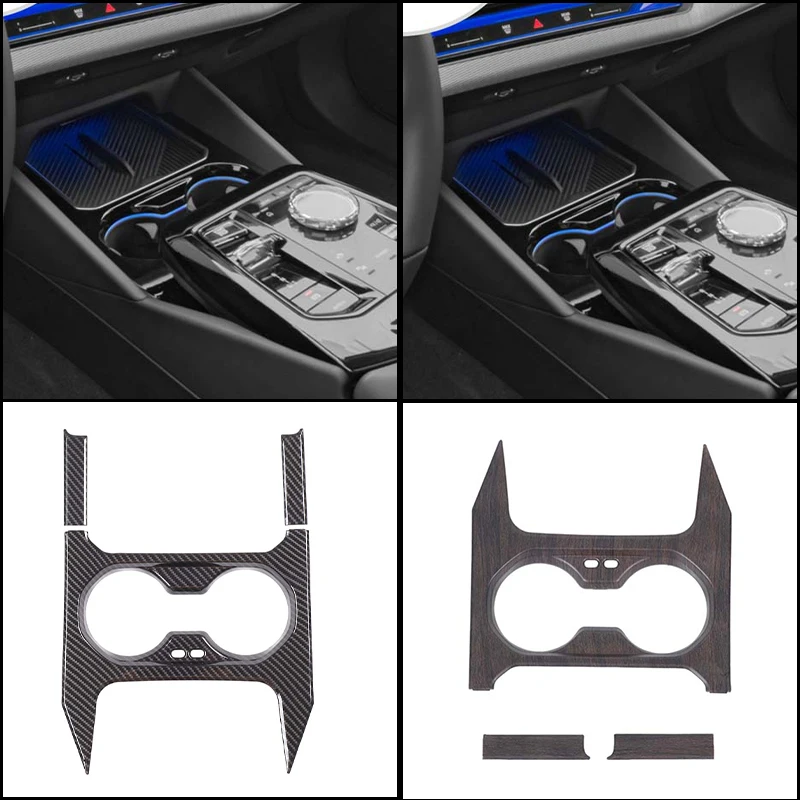 For BMW 5 Series G60 2024+ 3Pcs ABS Carbon Fiber Center Console Cup Holder Panel Cover Trim LHD/RHD Interior Accessories