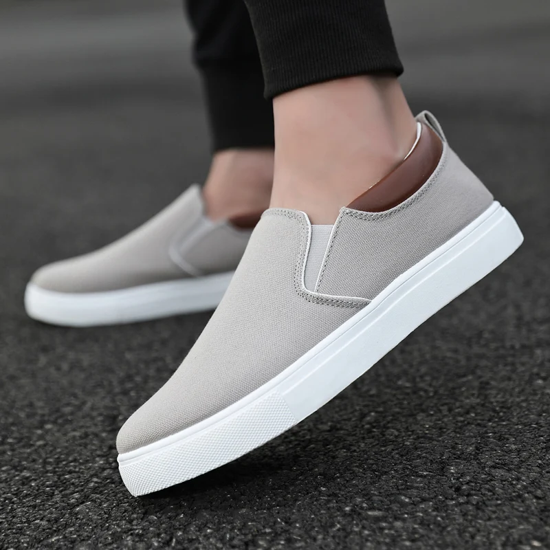 Sapato de lona confortável masculino, de sola plana, slip-on, respirável, versátil, plataforma, jogging, primavera