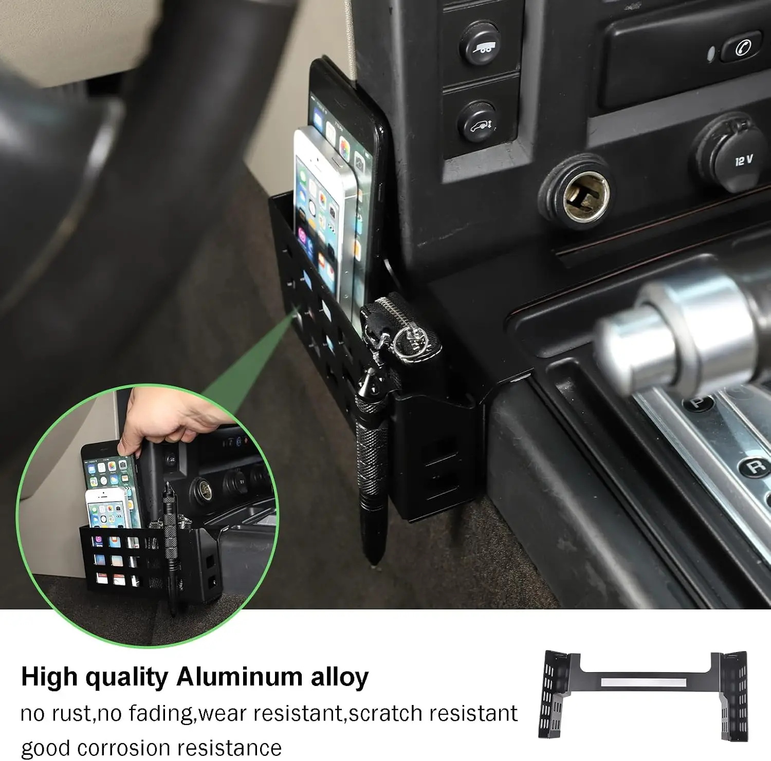 Gear Shifter Storage Box / Console Side Tray Organizer For Hummer H2 SUT SUV 2001-2007 Aluminum Alloy Multifunctional Storage