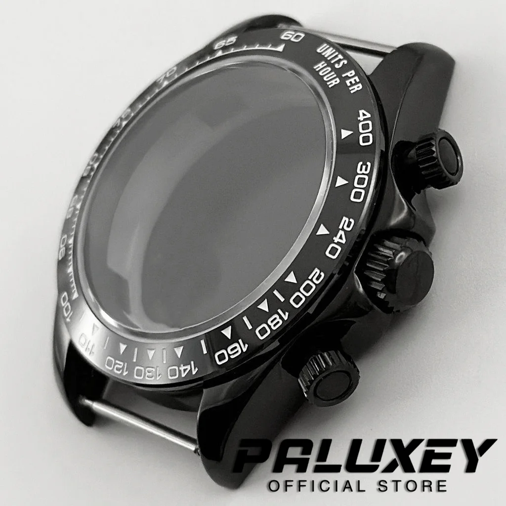 PVD Black VK63 40mm Chronograph Indices Ceramic Bezel Sapphire Crystal Watch Case Watch Parts for VK63 VK63A Quartz Movement