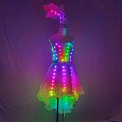 Vollfarbige LED-Beleuchtung Tutu Rock Sexy Micro Miniröcke Nachtclub Spitzenkleid Schlepprock Hoftanz Cosplay Ballettkostüm