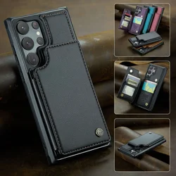 Light Luxury Leather Wallet Phone Case For Samsung Galaxy S24 Ultra S23 S22 S21 S20 FE Note10Plus 20Ultra Card Slot Holder Cover