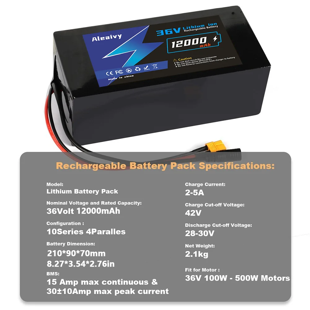 36V 48V 12Ah 20Ah Lithium E-Bike Battery Pack with 13S6P BMS 30A Protection for 48V 250W 500W 750W 1000W Electric Bicycle Motors