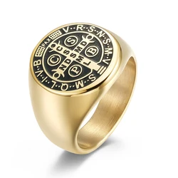 Vintage Men's Exorcism Ring Titanium Steel Jesus Cross Protection Ring for Men Lucky Prayer Jewelry
