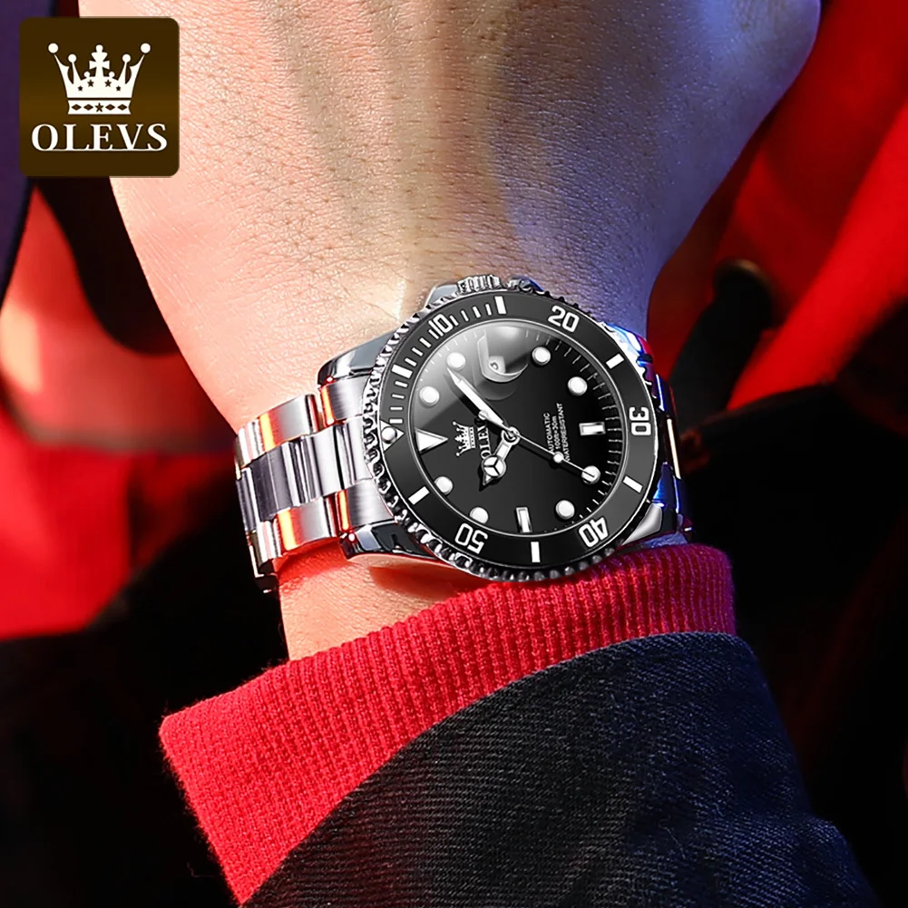 OLEVS Men Automatic Watch Luxury Diving Watch Waterproof Luminous Business Stainless steel Mechanical Watch for Men reloj hombre