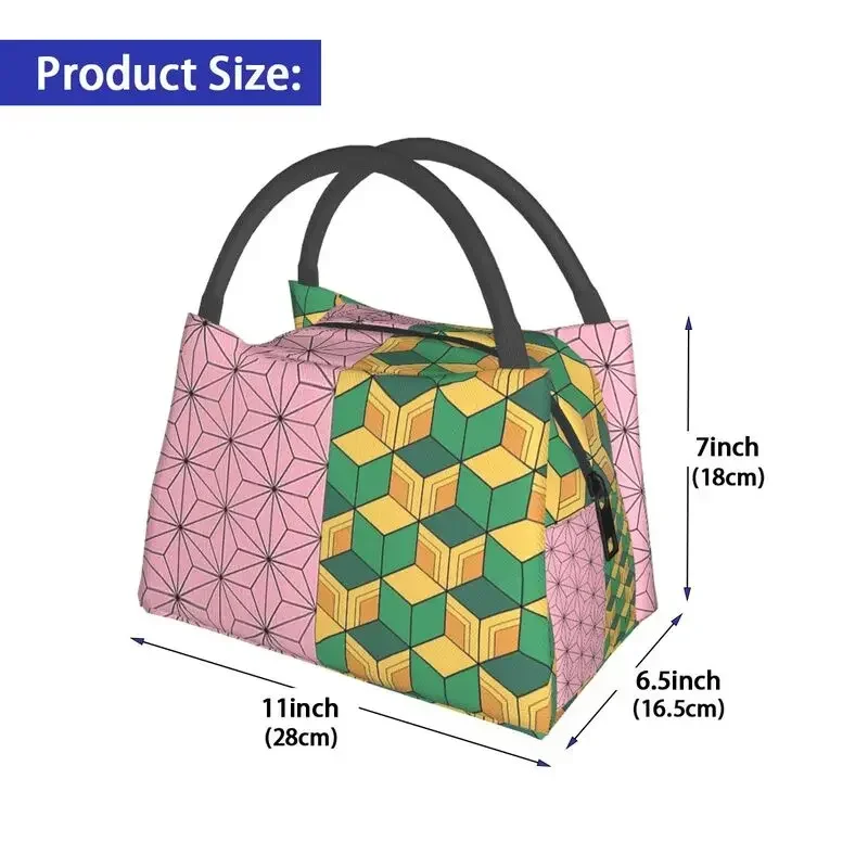 Kimetsu No Yaiba Insulated Lunch Bags for Camping Travel Pattern Nezuko Kamado X Tomioka Giyuu Haori Cooler Bento Box