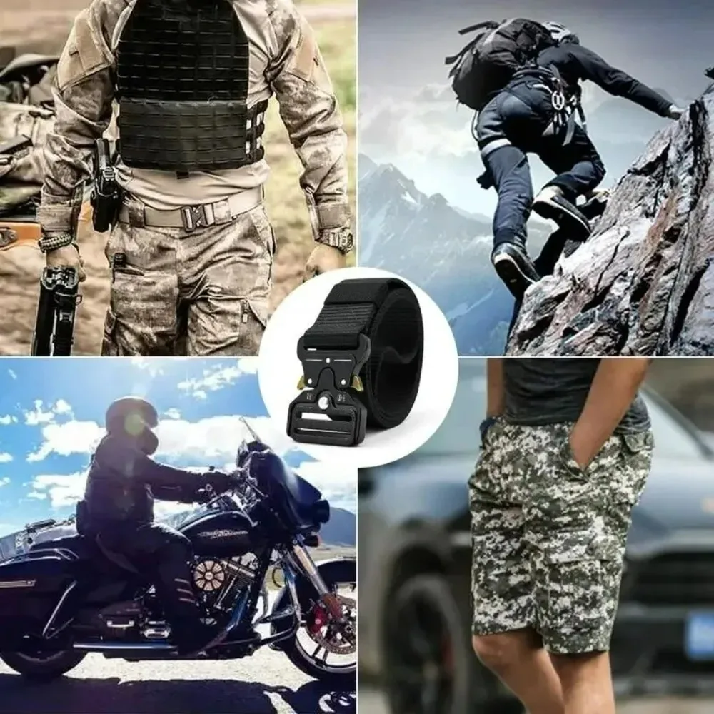 Cinto tático genuíno de liberação rápida, cinto militar para atividades ao ar livre, nylon real macio, acessórios esportivos para homens e mulheres, cinto preto