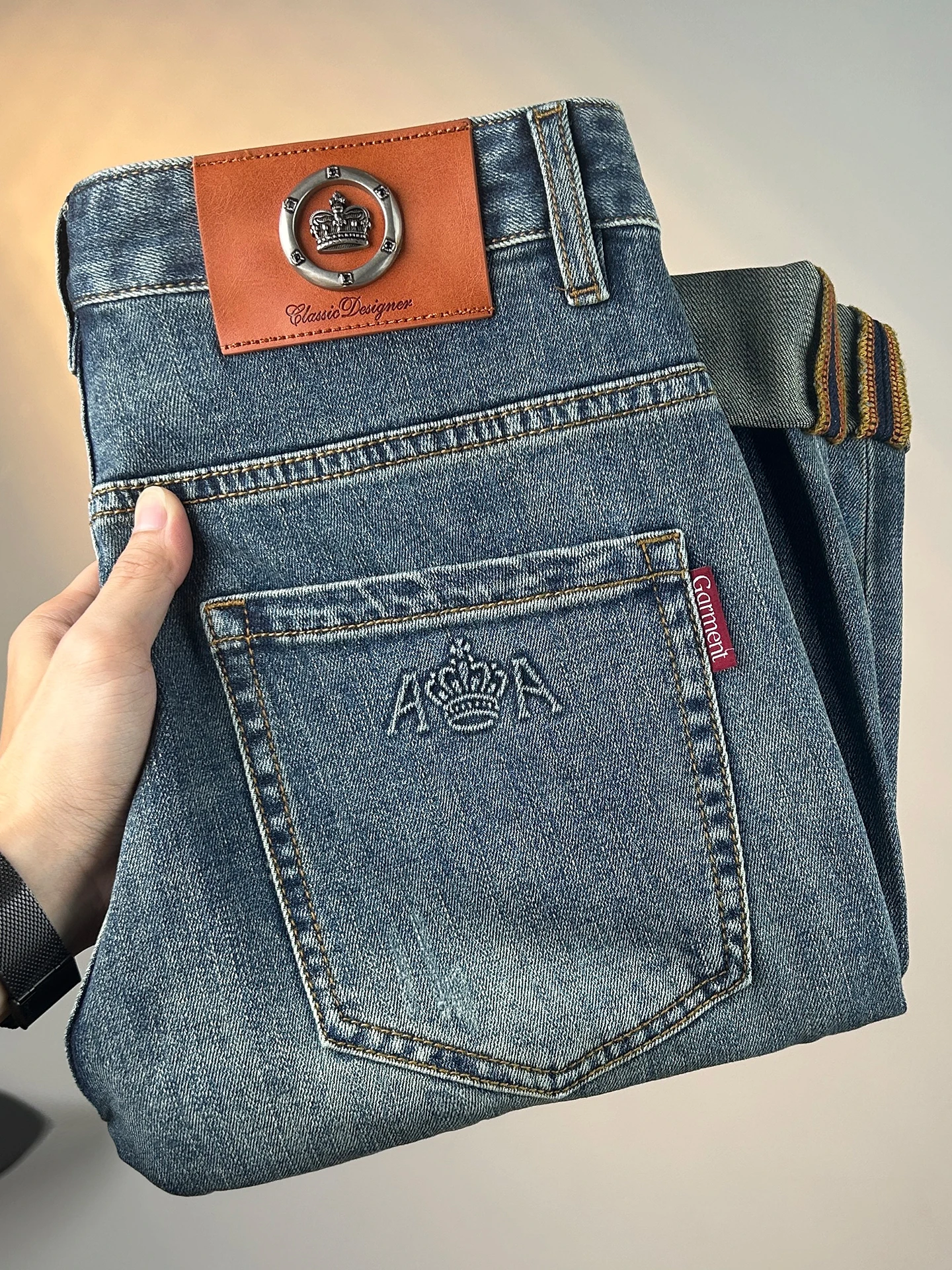 

Men's Slim Fit Straight Leg Denim Jeans Comfortable Elastic Casual Long Pants Autumn Winter New Sle American Embroidery Blue