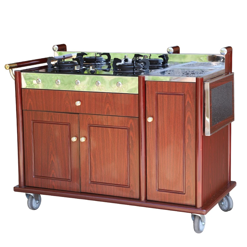 Double-head cooking truck, street stall, snack trolley, mobile insulation table, commercial three-layer stainless steel flow mul