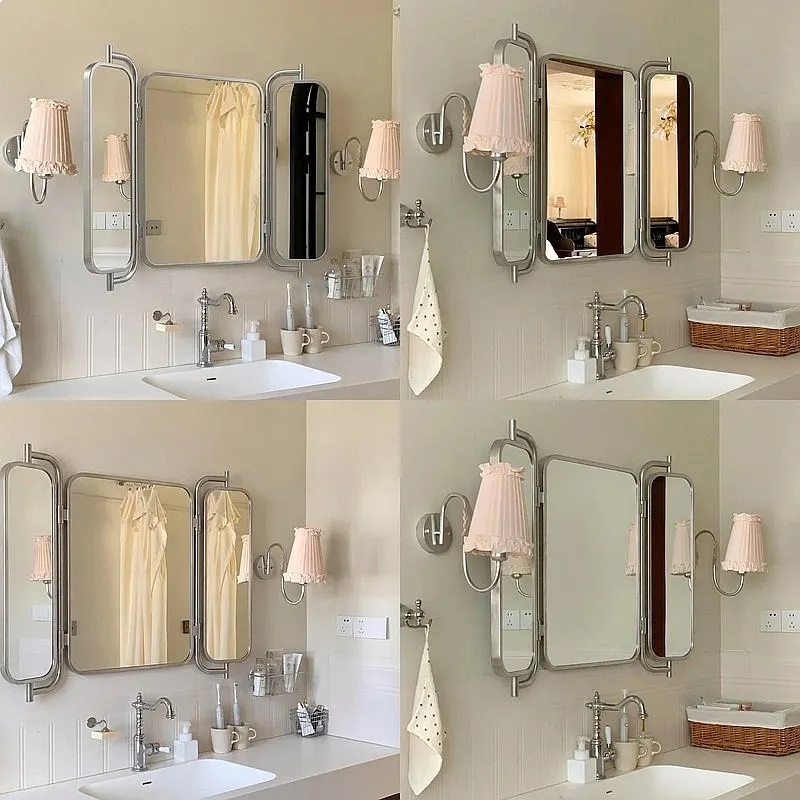 French Feng Shui 3-Fold Stainless Steel HD Wall-Mounted Bathroom Mirror for Hotels & B&Bs
