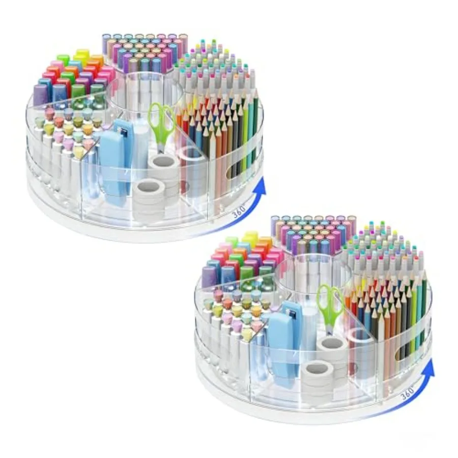 

Органайзер для ручек на стол - акриловая подставка для ручек с поворотом на 360 градусов ° Очень большой вращающийся настольный органайзер с 7 съемными отделениями