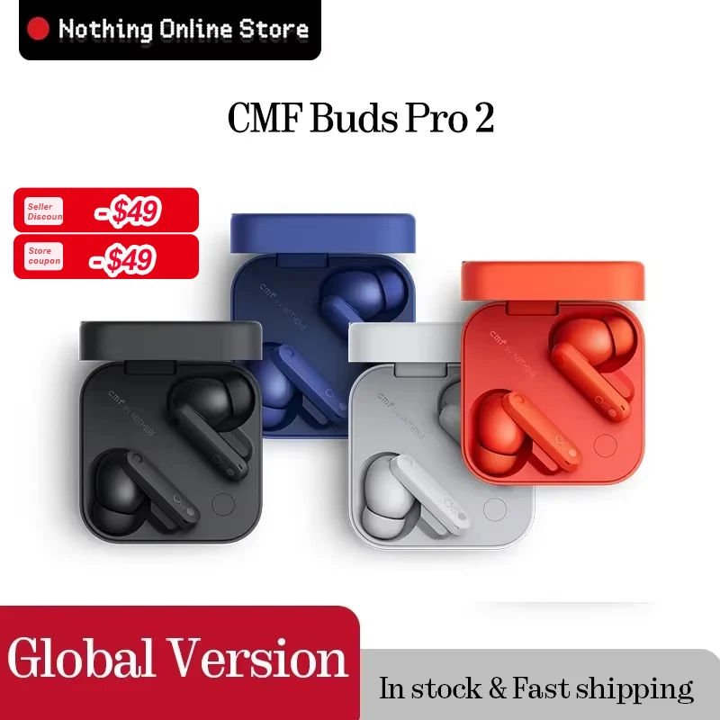 CMF by Nothing Buds Pro 2 Wireless Earbuds with 50 dB Hybrid ANC