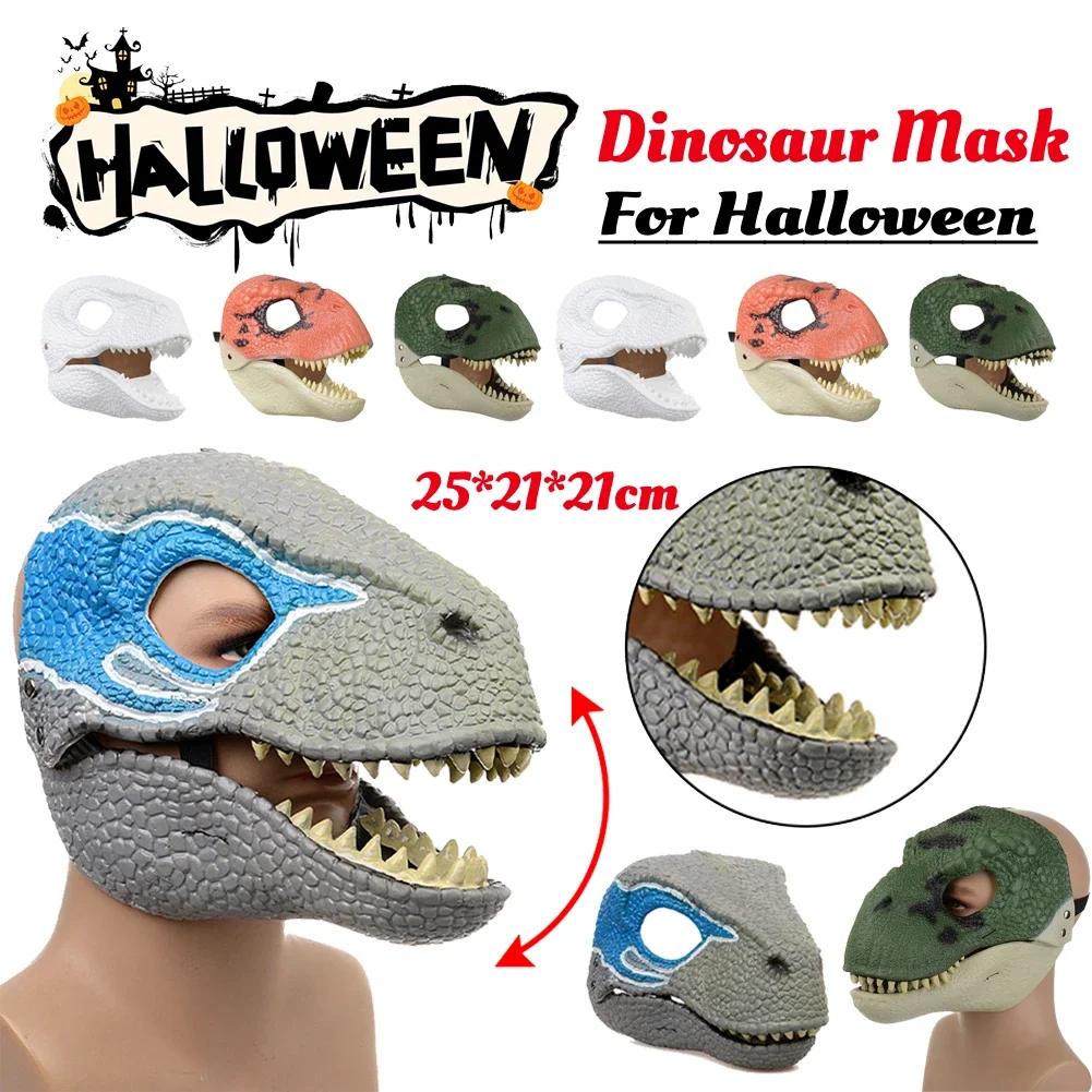 Máscara de dinosaurio 3D realista Raptor Dino máscara de dinosaurio de mandíbula móvil sombreros de PVC de alta calidad juguete para niños de Halloween regalo de Carnaval