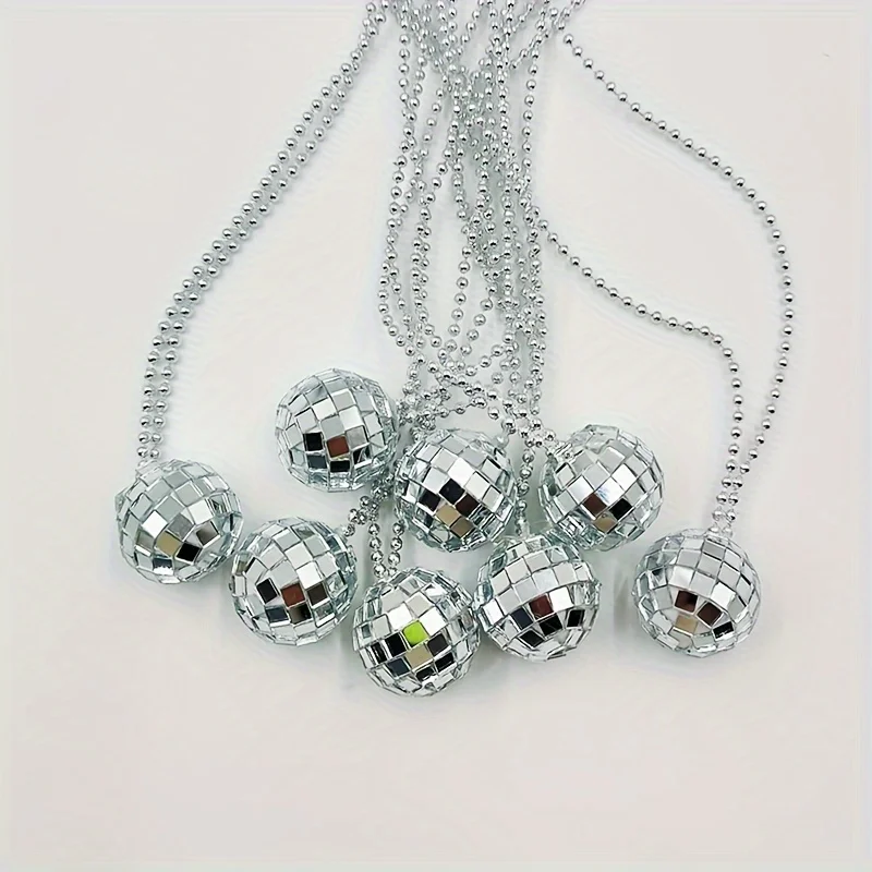 5 Collares de Bola de Discoteca con Espejo Mini de 3cm, Plateados, Accesorios a Juego para Fiestas, Festivales de Baile, Decoración, Recuerdos de Cumpleaños