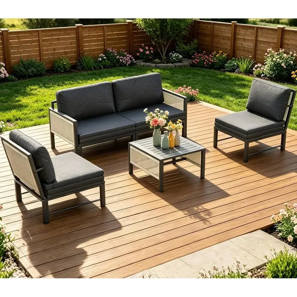 Patio urniture Set 4 Seats Outdoor Sectional Soa Couch with Coee Central Table Patio Contion Sets or Porch Deck