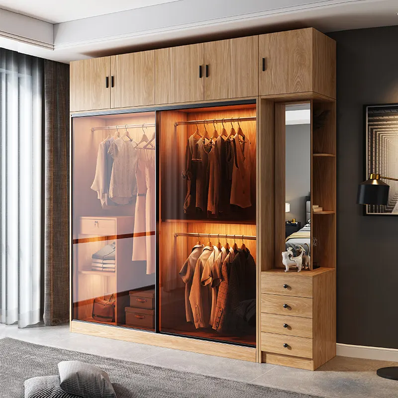 Large wardrobe sliding door glass household cabinet bedroom overall sliding door wardrobe package installation