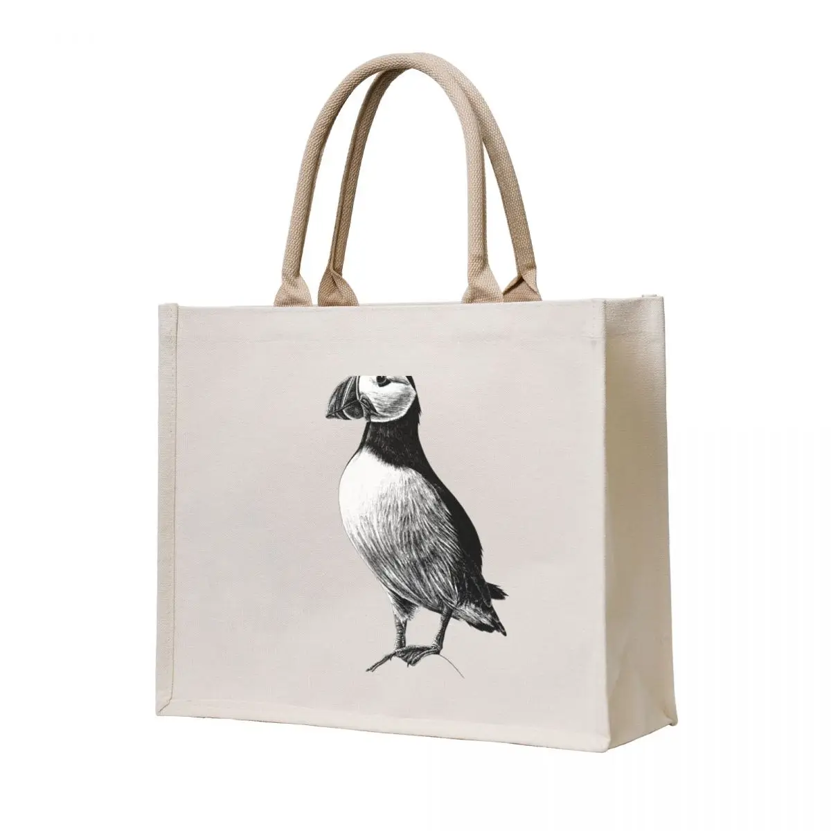 

Atlantic Puffin - wild seabird - black and white animal ink illustration Tote Bag Canvas stote bag