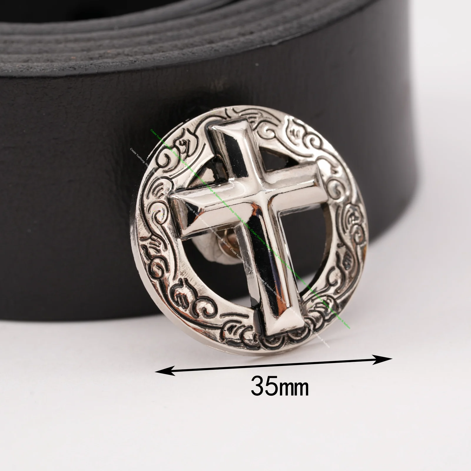 10PC 35MM Western Nickle Silver Cross Engraved Edge Saddles Decor Conchos Screwback