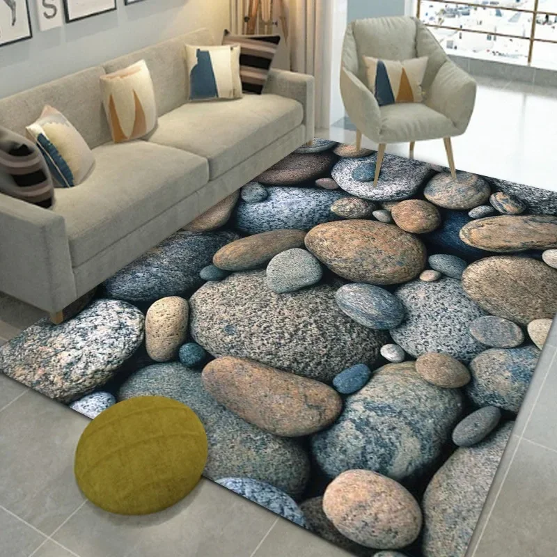 Cobblestone 3D Living Room Carpet Visual Corridor Mat Hotel Office Creative Bedroom Stone Floor Mat Living Room Decoration POD