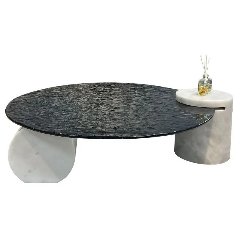 modern simple art coffee table, marble tempered glass coffee table Italian light luxury round small apartment designer