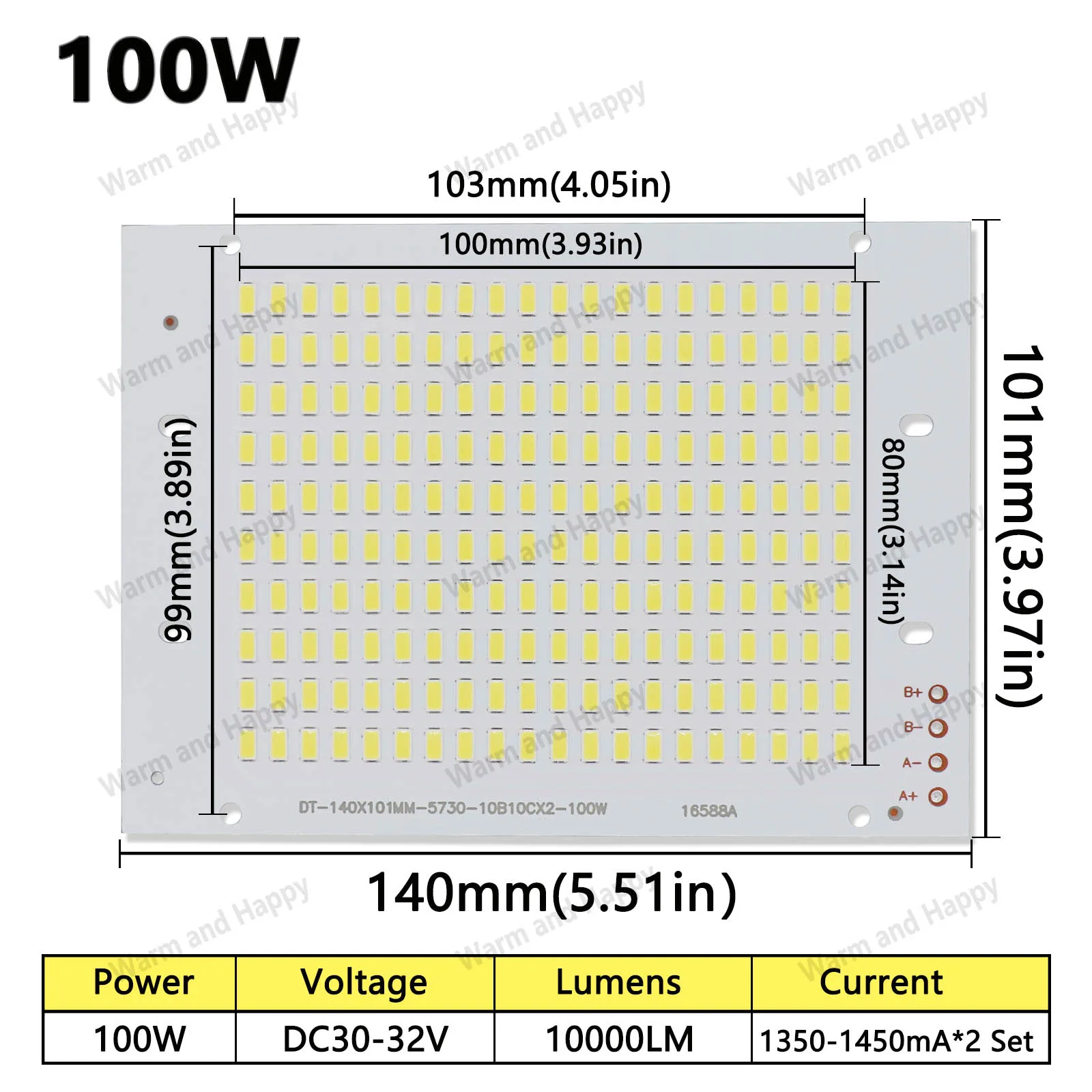 SMD-5730 100W DC30-32V SMD źródło światła tablica LED COB kwadratowy chip aluminiowy biały 6500K zewnętrzne akcesoria do reflektorów na dziedzińcu