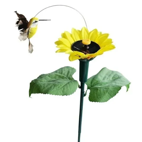 1pcs Solar Hummingbird Simulation Sunflower Butterfly Hummingbird Ornaments For Garden Yard Potted Plant Decor Solar Hummingbird