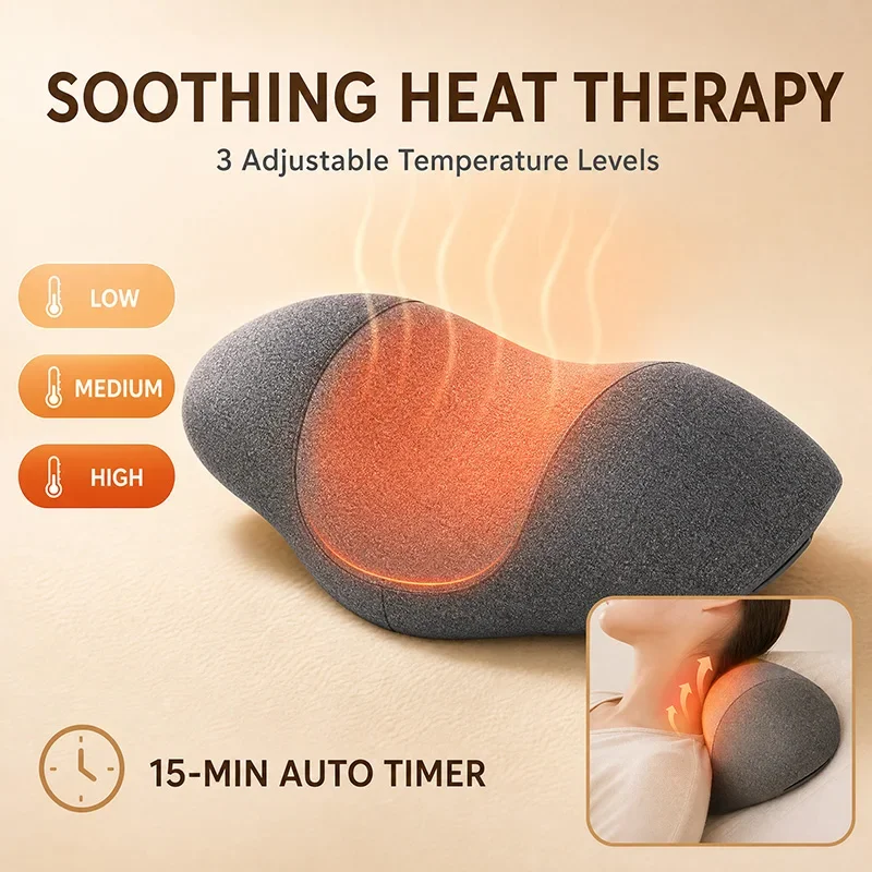 Memory Foam Cervical Massage Pillow Electric Vibrating Neck Massager with Hea.