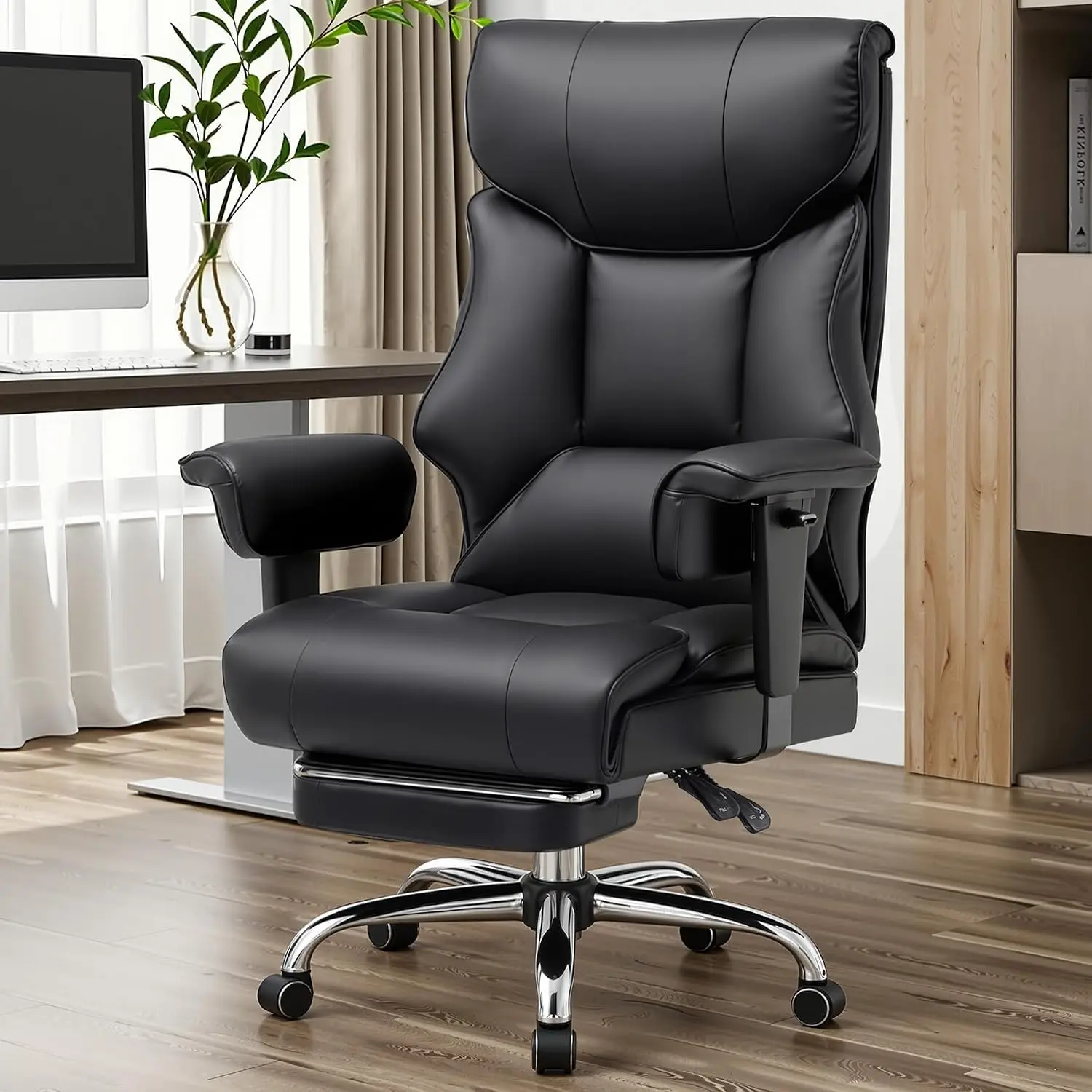 Heavy Duty Big Tall Gaming Chair 400lbs Office Foot Rest Pocket Spring Cushion High Back Lumbar Support Lower Back Pain Relief E