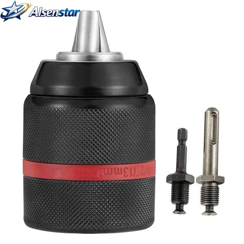 2-13mm Keyless Threaded Metal Drill Chuck, Hex Shank/SDS/Square Quick Grip Adapter, Chuck for Drill Bits Screwdriver Tap&Sockets