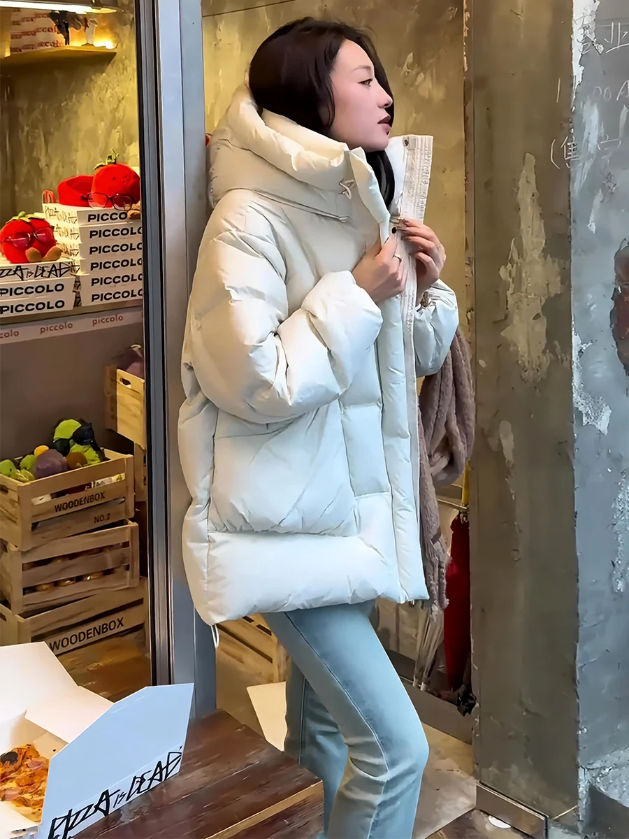 

Women's Thiened White Du down Puffer Jaet Winter Coat Hooded Warm Sli Sweet Sle Regular Length No Brand