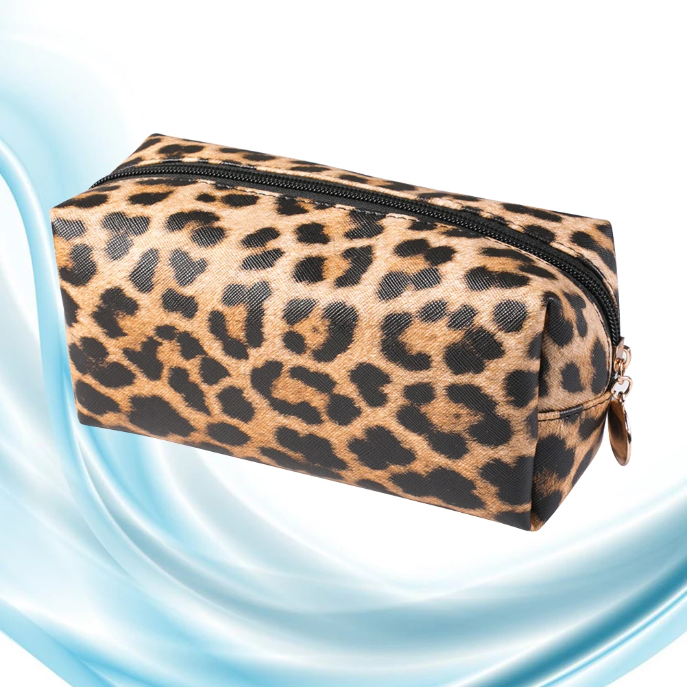 

Stylish Leopard Grain Pouch Makeup Bag Zipper Design Portable Toiletries Storage Handbag For Ladies Light Color