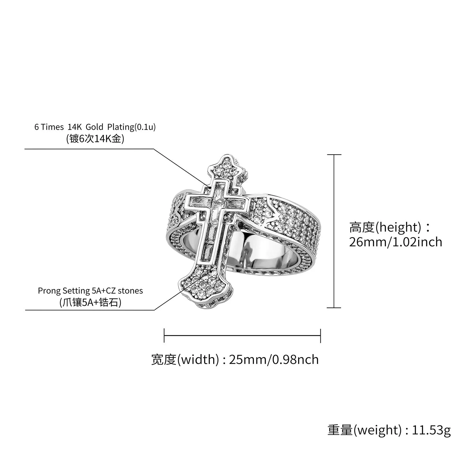 Hip Hop 5A+ CZ Stone Paved Bling Ice Out Cross Finger Rings for Men Rapper Jewelry Gold Silver Color Drop Shipping