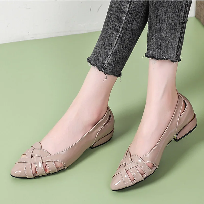 Plus Size 35-42 Summer Shoes Women Flats Weave Slip on Shoes Cut outs Female Boat Shoes Ladies Pointed Toe Low Heels Loafers