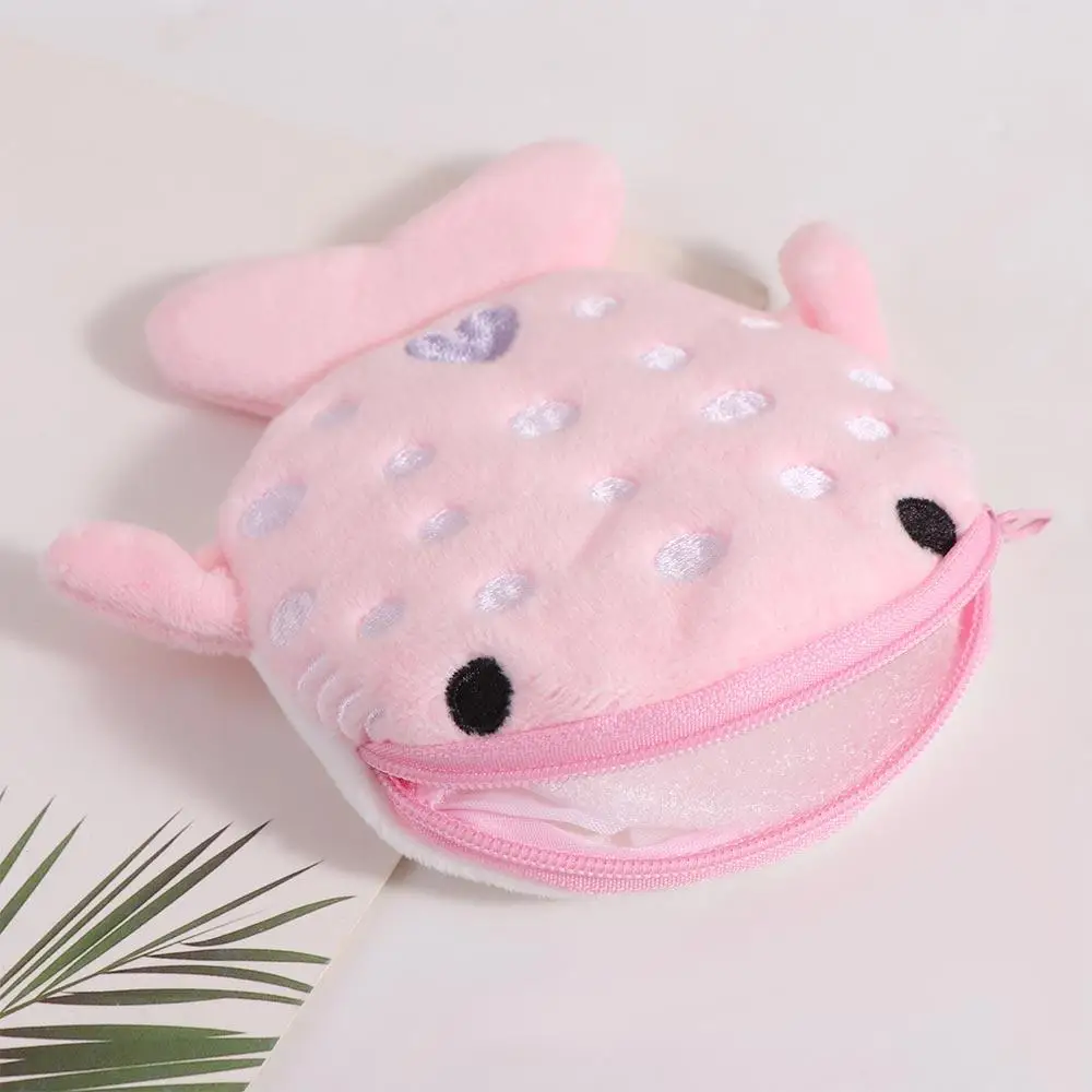 Cartoon Shark Whale Shark Coin Purse Animal Zipper Shark Plush Wallet Bag Pendant Fashion Plush Coin Bag Earphone Kid Gifts