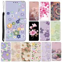 3D Flower Phone Case on for Funda Samsung Galaxy S24 Ultra S23 S22 S21 Plus S20 FE 5G Cases Leather Wallet Flip Back Cover Women